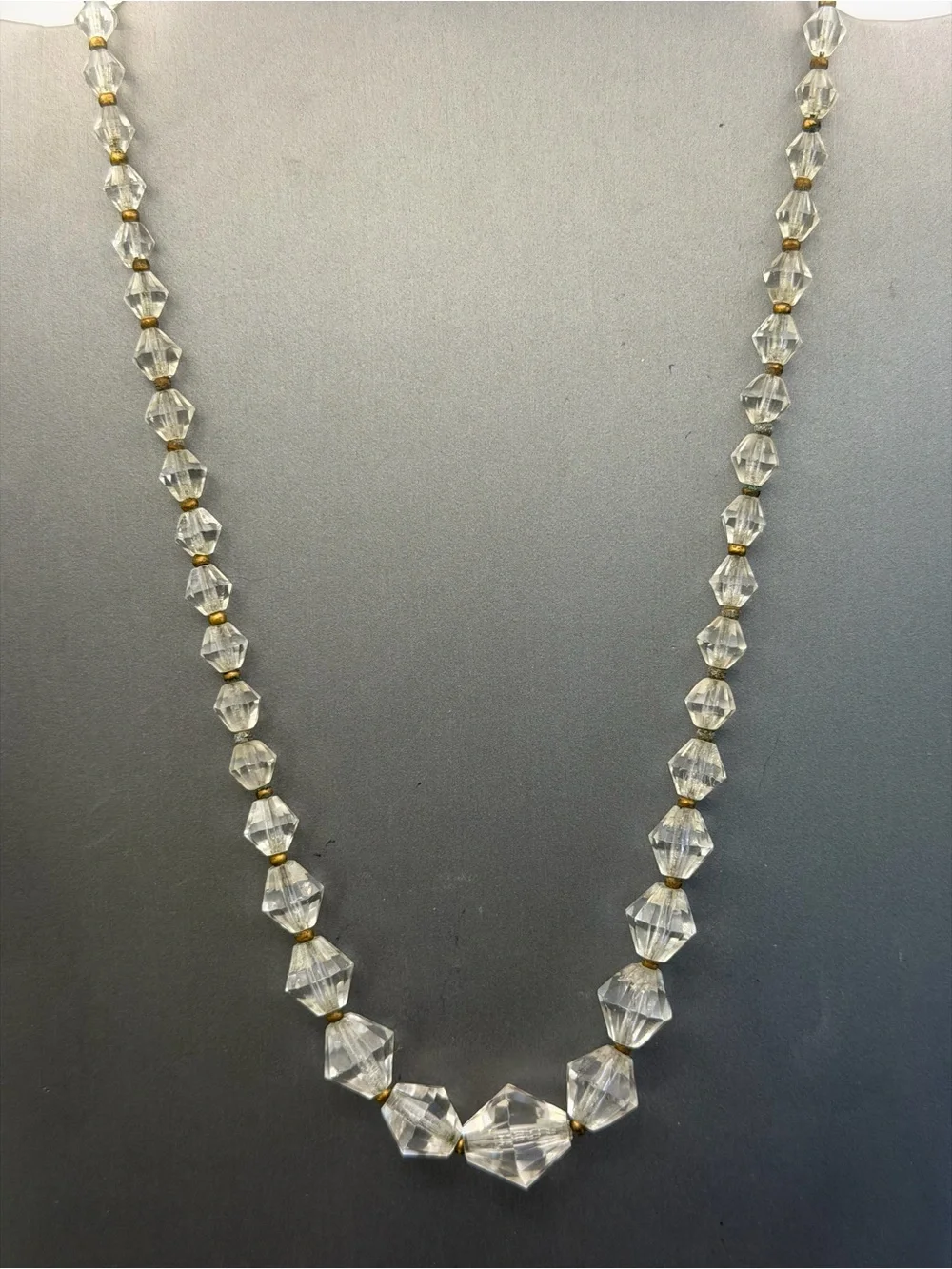 Faceted Clear Glass Graduated Beads Antique Gold Spacers Necklace Vintage 17” - Picture 2 of 5